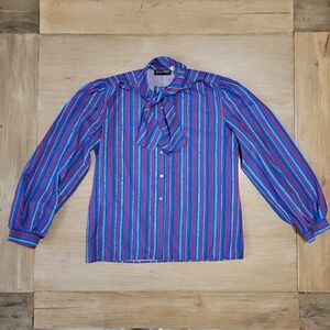 VINTAGE Gianna Bellini Buttom Up Scarf Blouse Red White Blue Size 10